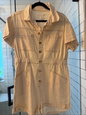 Altar'd State Cream Short Sleeve Utility Romper